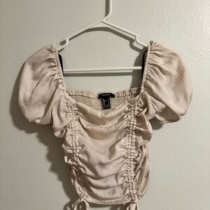 Cream Ruched Blouse Top